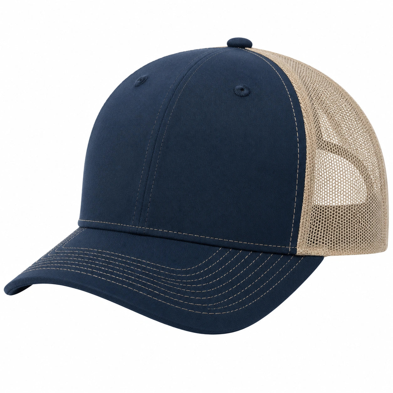 Unisex Baseballcap mit Mesh Rückseite Dunkelblau/Sand