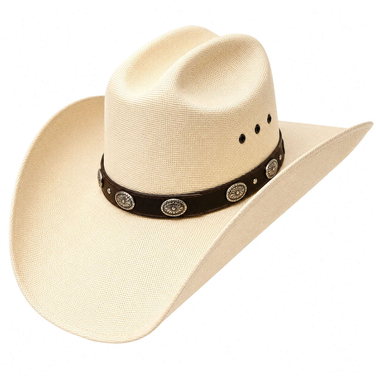 Cowboyhut Beige mit Lederband und Metallverzierungen