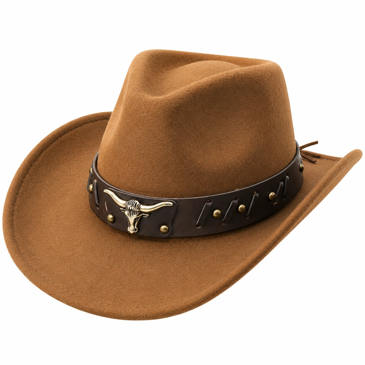 Eleganter Western Cowboyhut mit Stierkopf-Emblem in Braun