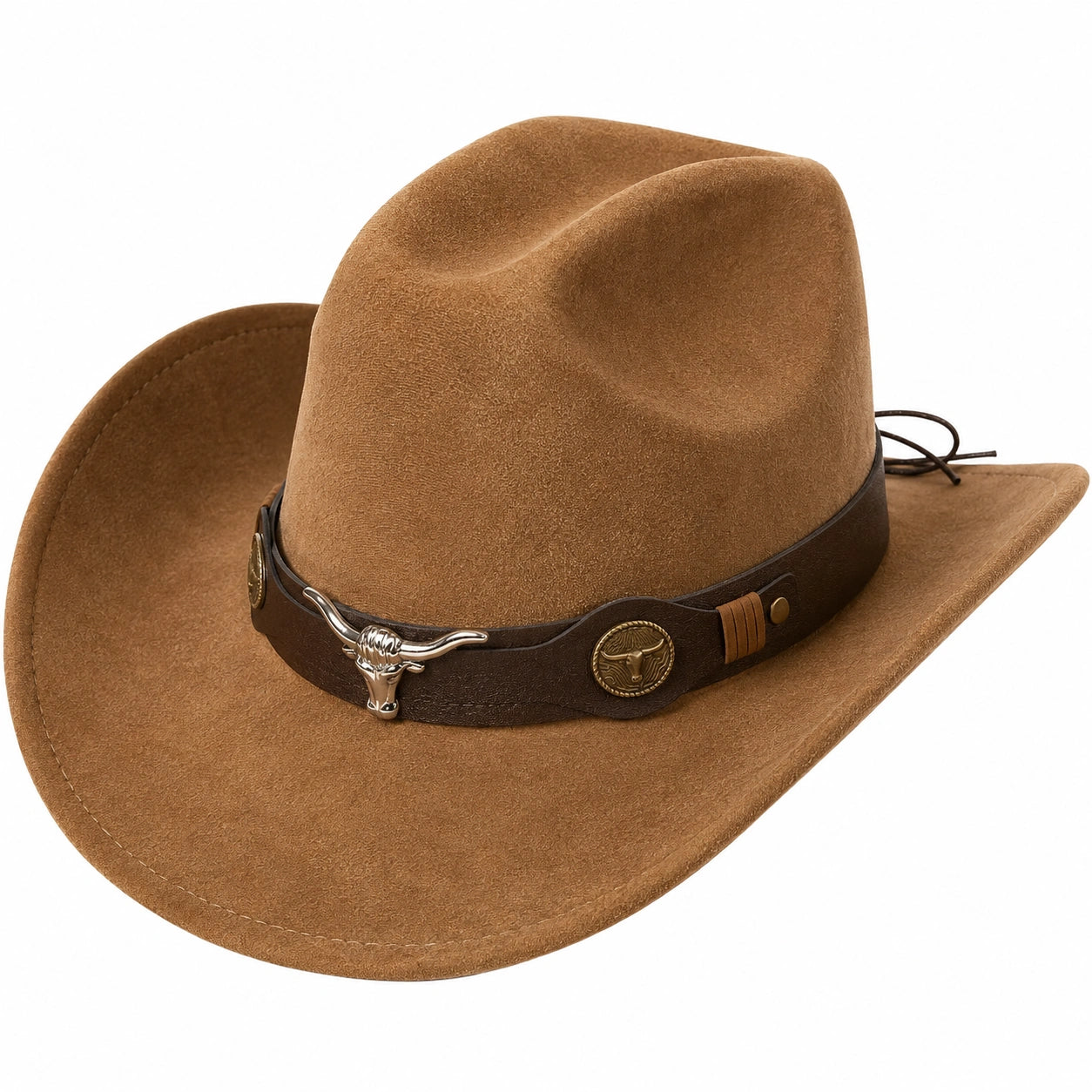 Brauner Western-Cowboyhut mit Stierkopfverzierung