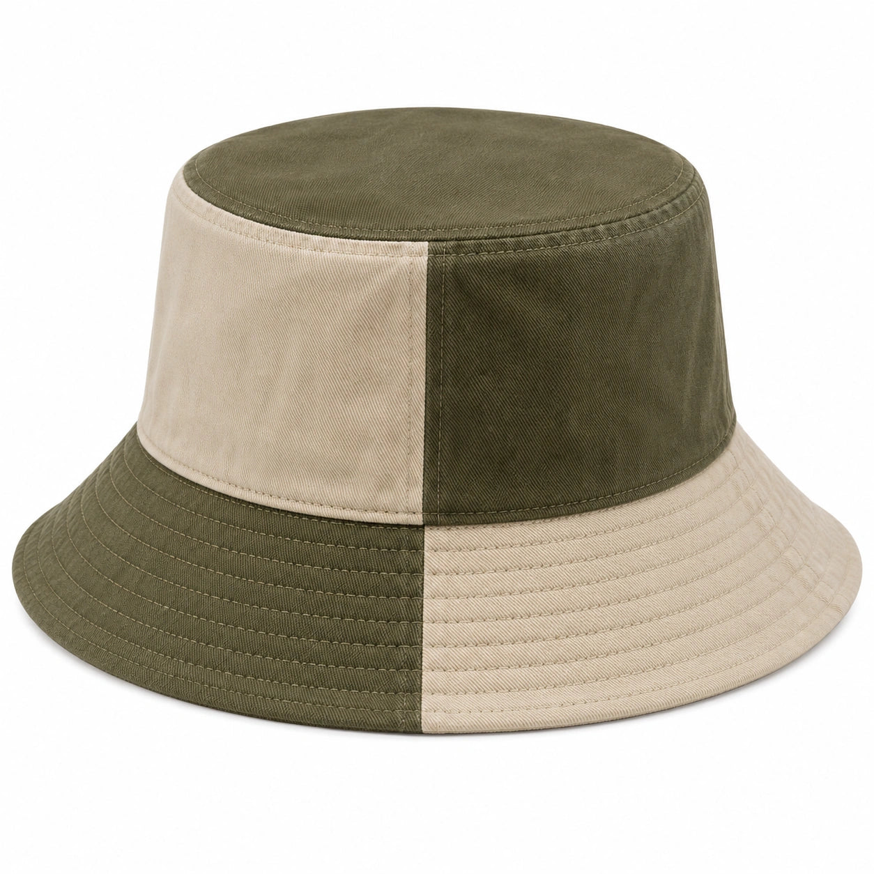 Zweifarbiger Fischerhut Olivgrün Beige
