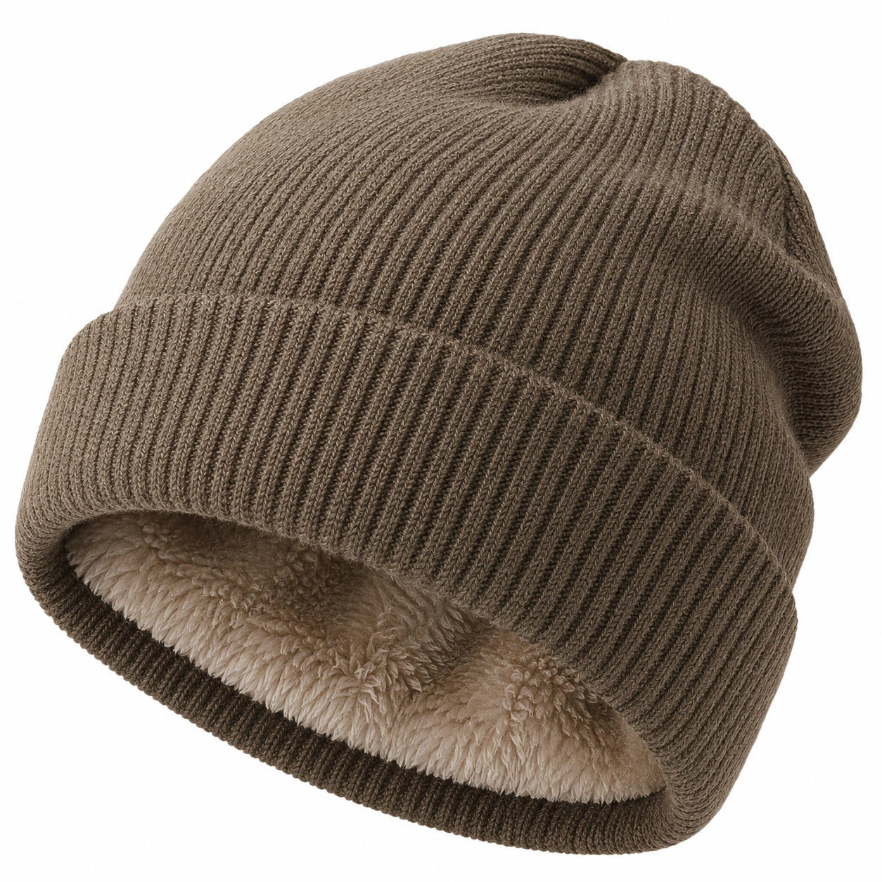 Braune Unisex-Strickmütze mit Fleecefutter