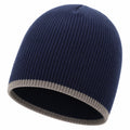 Dunkelblaue Beanie-Mütze mit Grauem Rand
