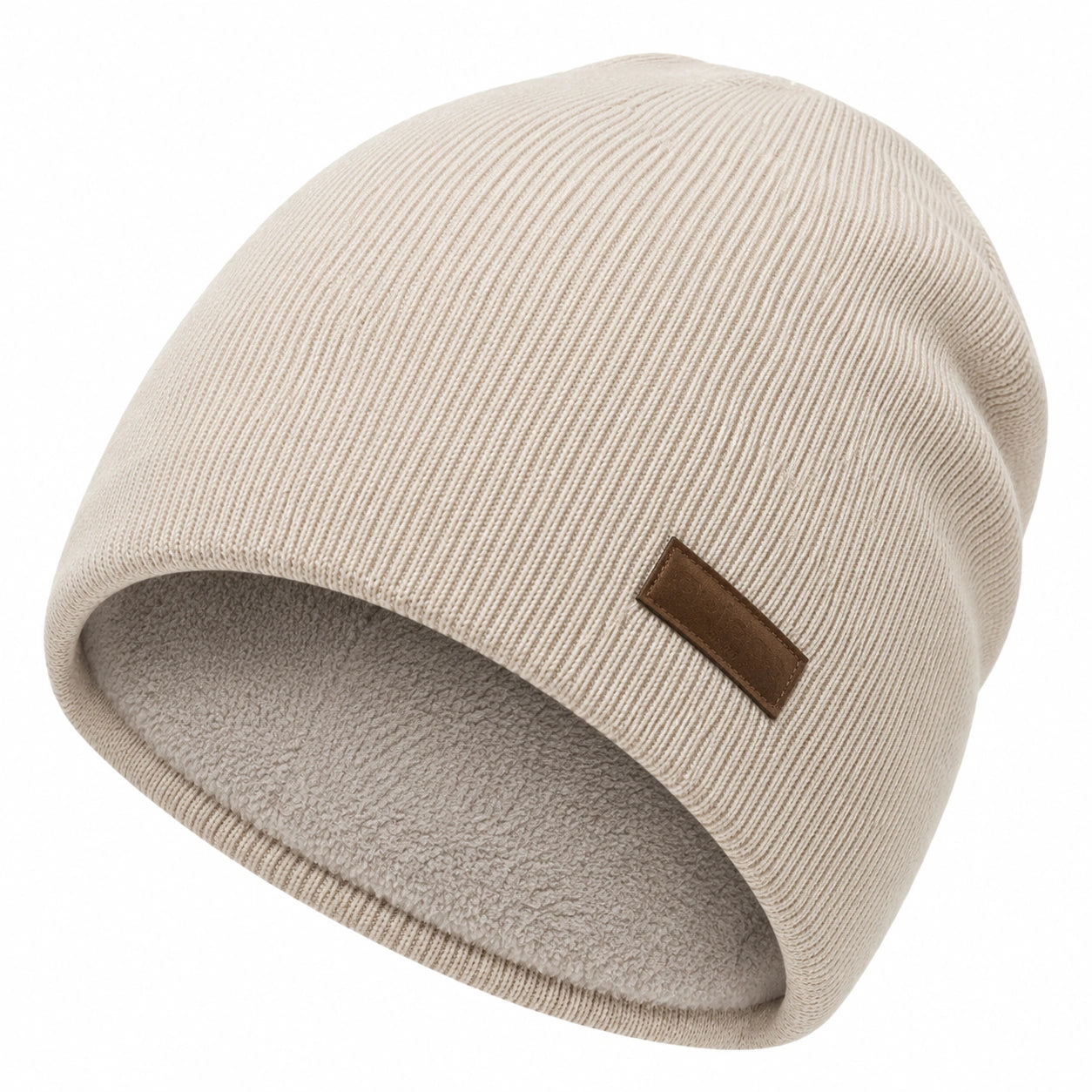 Strick Beanie Mütze mit Fleece Unisex Beige